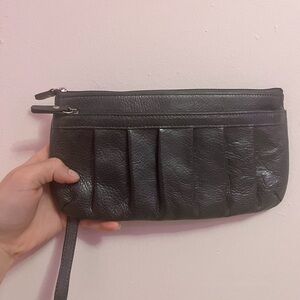 Grey DANIER Pleated Genuine Leather Wristlet